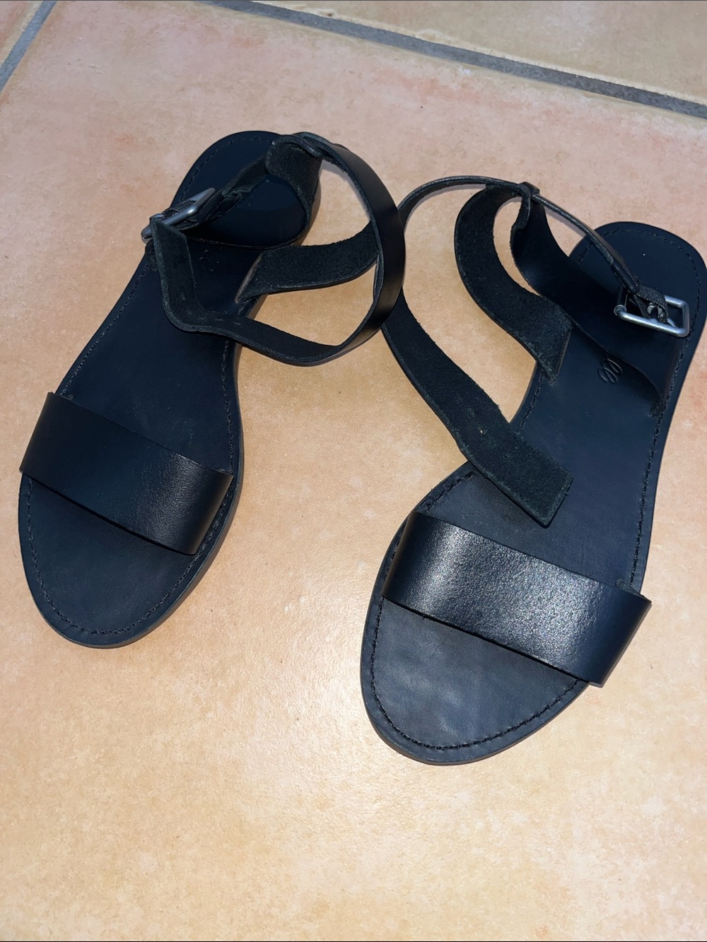 Black Madewell Leather Sandals with Silver Buckles Size 7